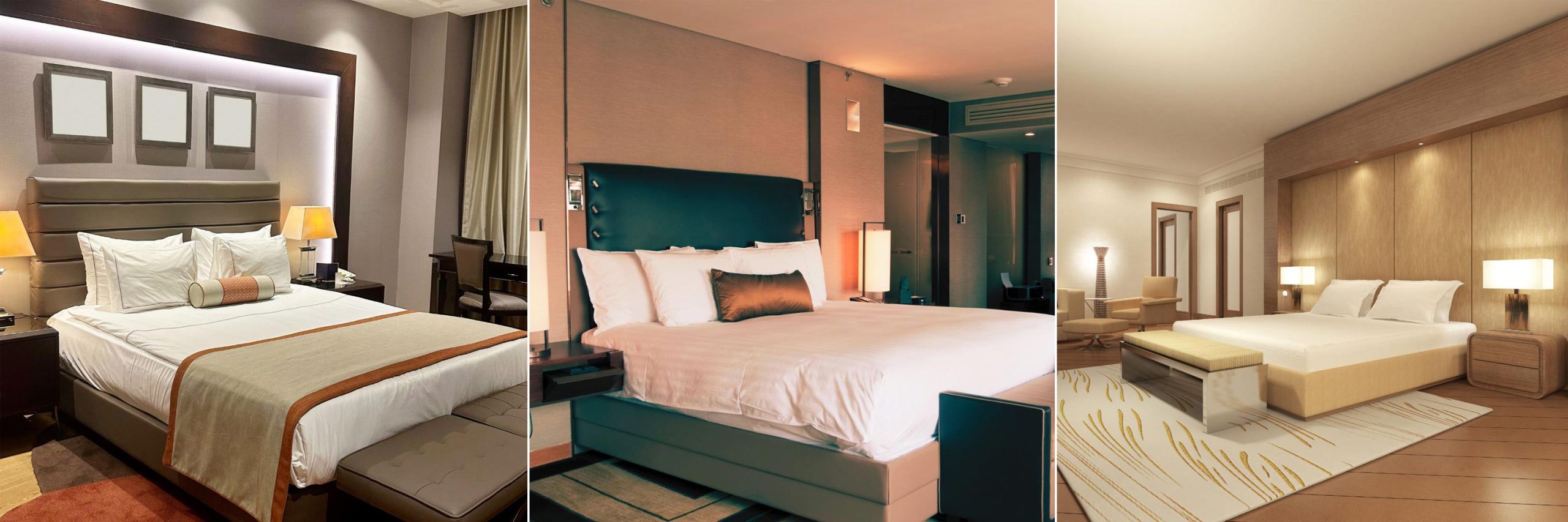 Hotel photos showing generic framing, flat lighting and over-processed renders.