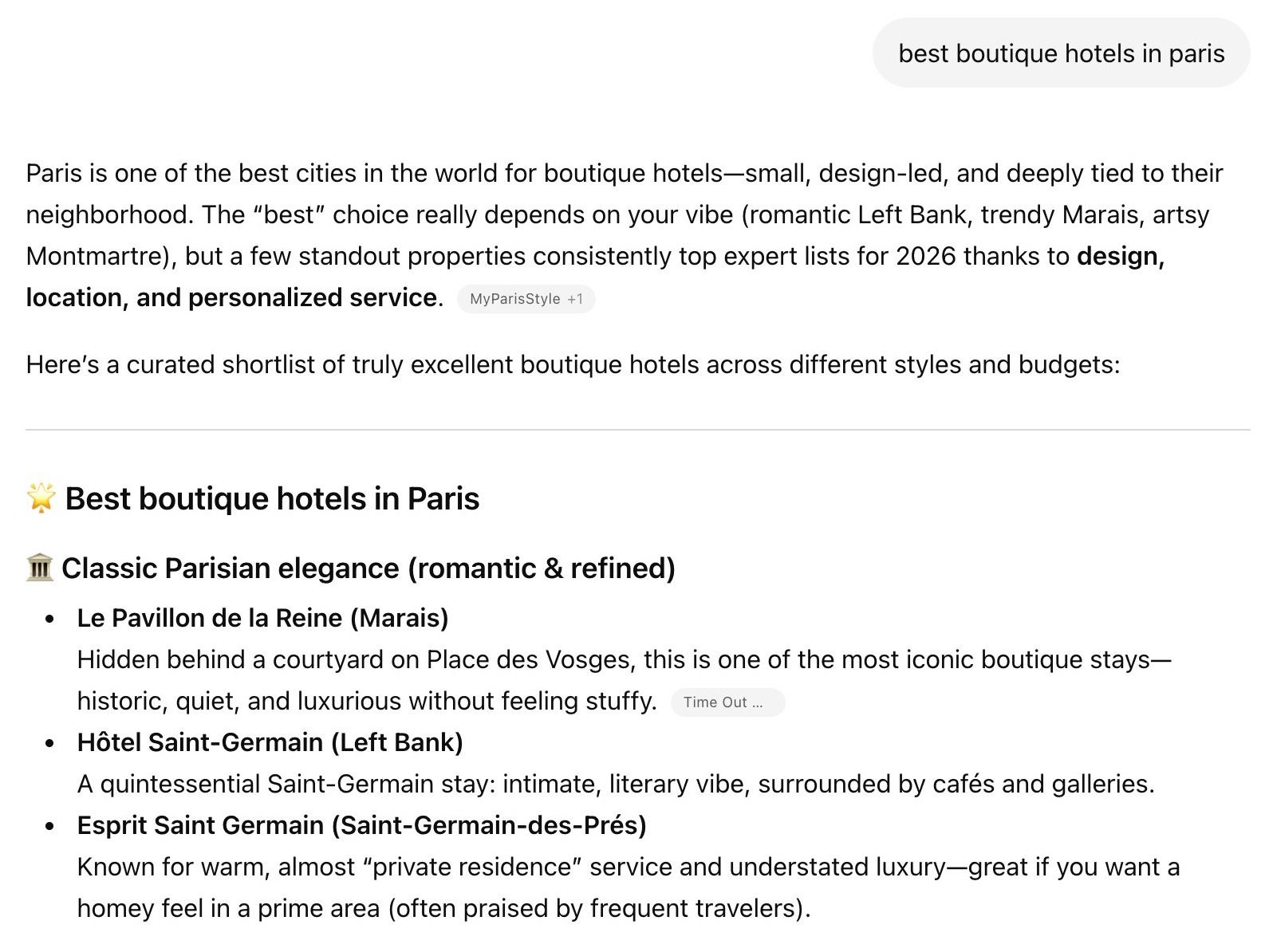 An AI hotel prompt with location. 